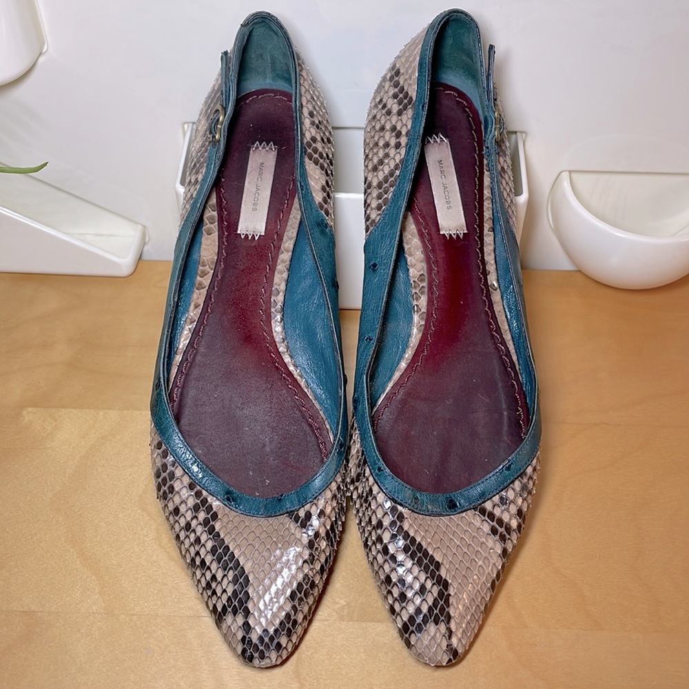 Marc Jacobs python snake ostrich leather pointed toe flats 39.5 9 9.5